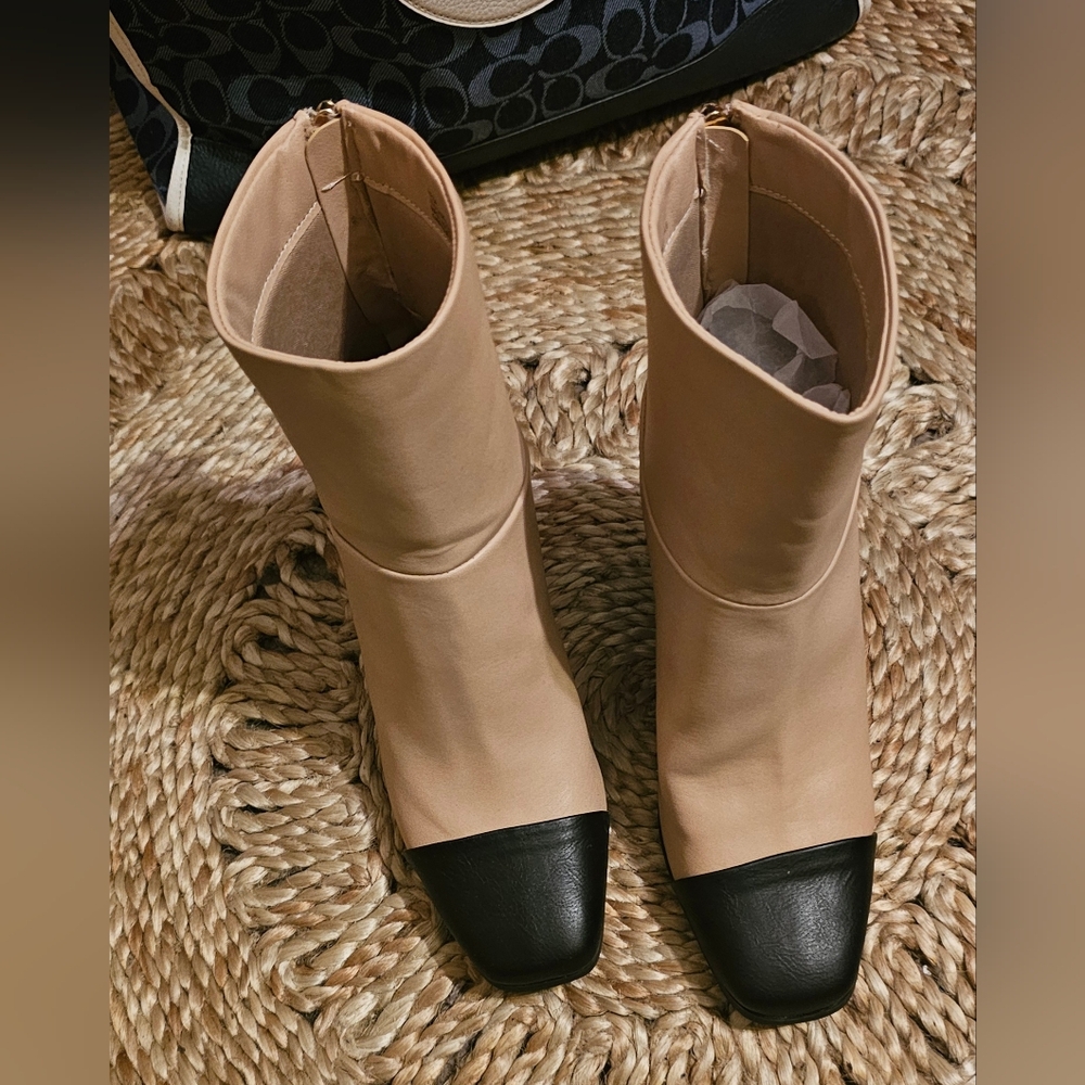 Elegant Beige and Black Women's Ankle Boots